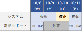 休業スケジュール（2021年10月）