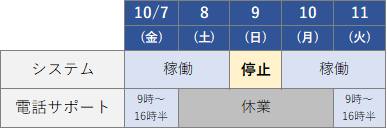 休業スケジュール（2022年10月）