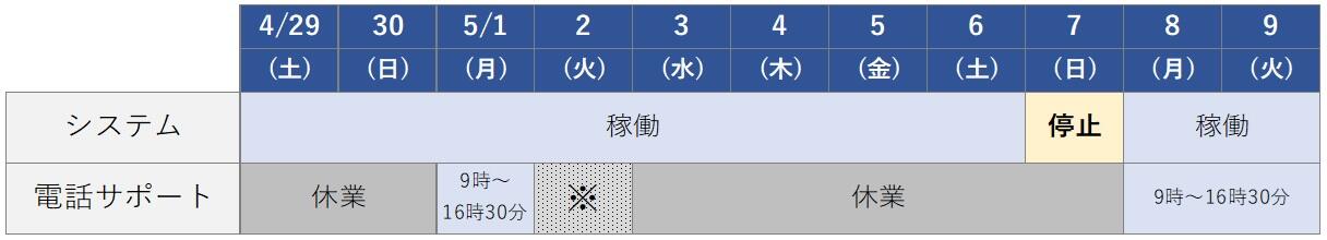 休業スケジュール（2023年5月）