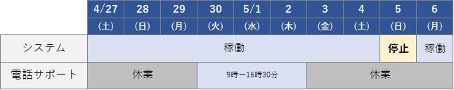 休業スケジュール（2024年5月）