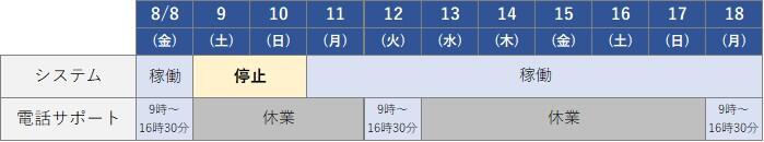休業スケジュール（2025年8月）